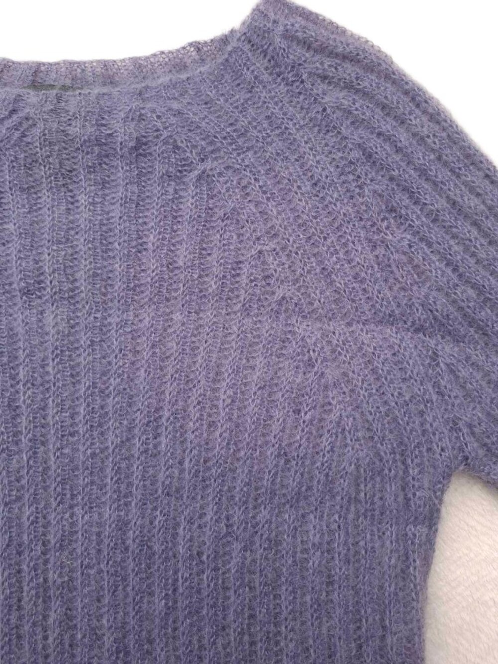 Banana Republic Mohair Wool Blend Lilac Grey Fuzzy Ribbed Cozy Sweater Size S - Picture 2 of 9